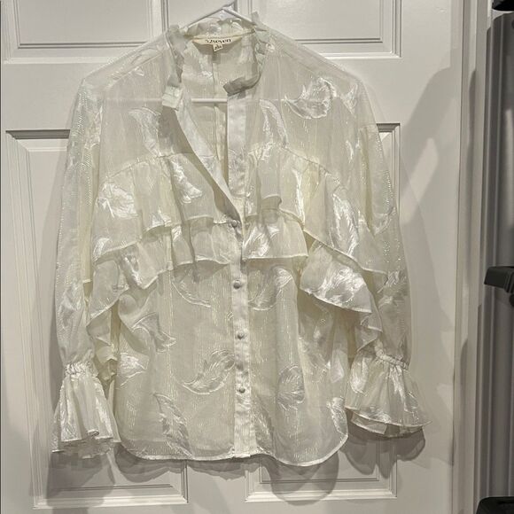 52Seven Tops - 52seven Cream Sheer Ruffled Blouse size large